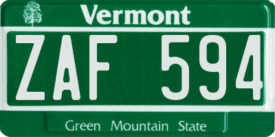 VT license plate ZAF594