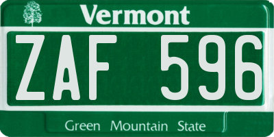 VT license plate ZAF596