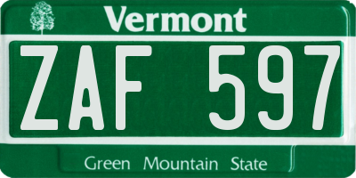 VT license plate ZAF597