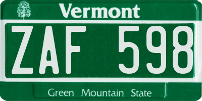VT license plate ZAF598