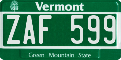 VT license plate ZAF599