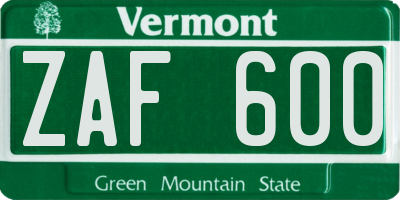 VT license plate ZAF600