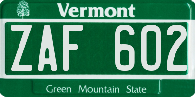 VT license plate ZAF602