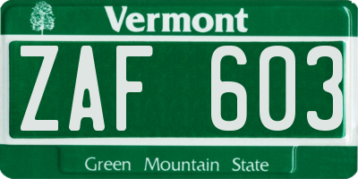 VT license plate ZAF603