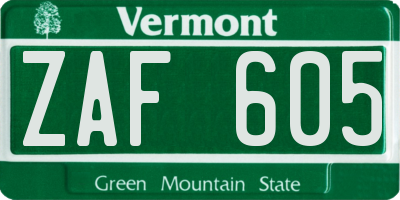 VT license plate ZAF605