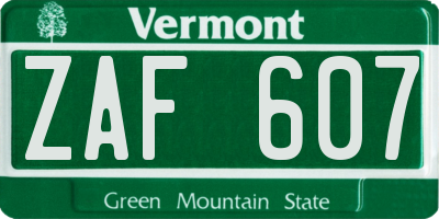 VT license plate ZAF607