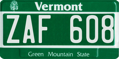 VT license plate ZAF608