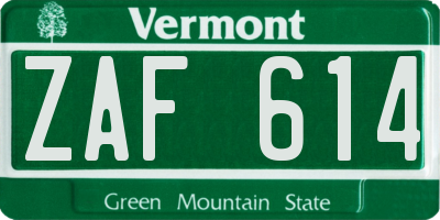 VT license plate ZAF614