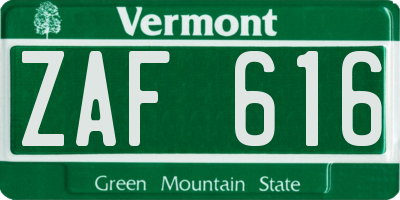 VT license plate ZAF616