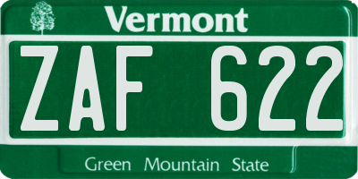 VT license plate ZAF622