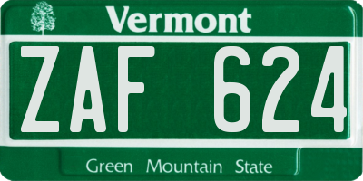 VT license plate ZAF624