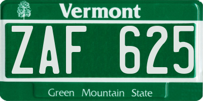 VT license plate ZAF625
