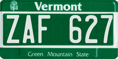 VT license plate ZAF627