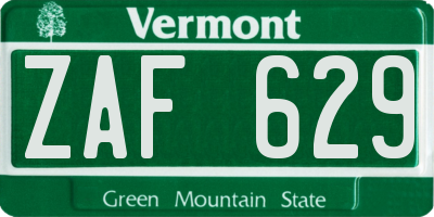 VT license plate ZAF629