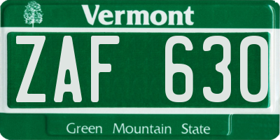VT license plate ZAF630