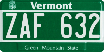 VT license plate ZAF632