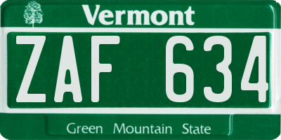 VT license plate ZAF634