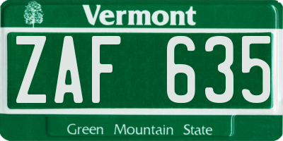 VT license plate ZAF635