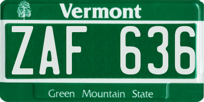VT license plate ZAF636