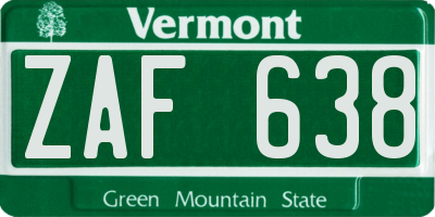 VT license plate ZAF638