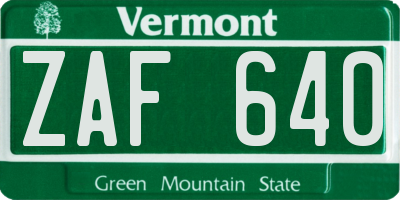 VT license plate ZAF640