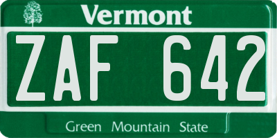 VT license plate ZAF642