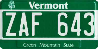VT license plate ZAF643