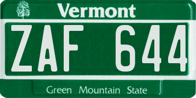 VT license plate ZAF644