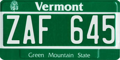 VT license plate ZAF645