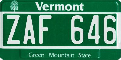 VT license plate ZAF646