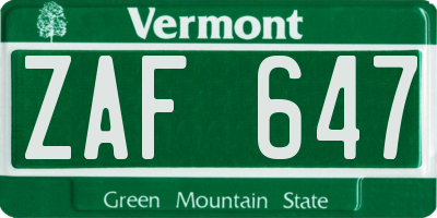 VT license plate ZAF647