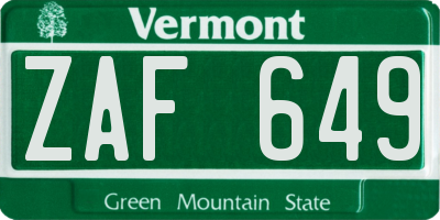 VT license plate ZAF649