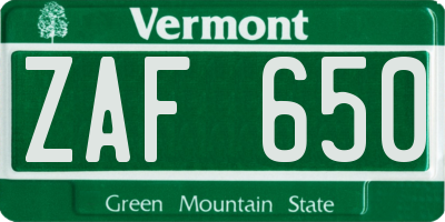 VT license plate ZAF650
