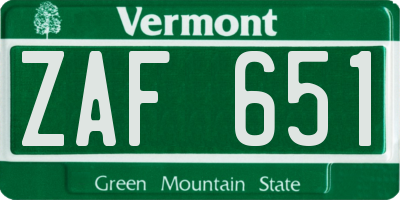 VT license plate ZAF651