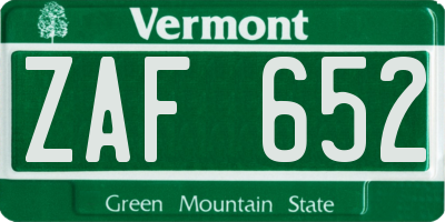 VT license plate ZAF652