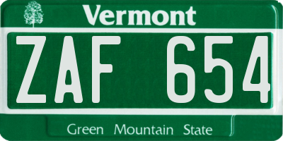 VT license plate ZAF654