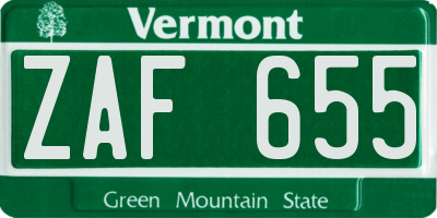 VT license plate ZAF655