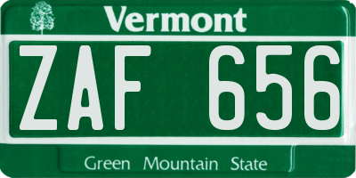 VT license plate ZAF656