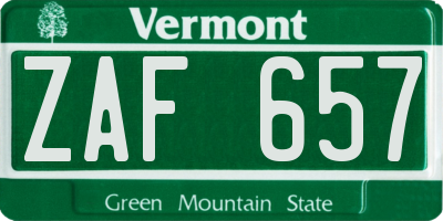 VT license plate ZAF657
