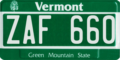 VT license plate ZAF660