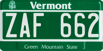 VT license plate ZAF662