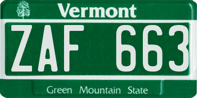 VT license plate ZAF663