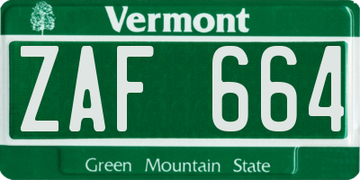 VT license plate ZAF664