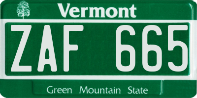 VT license plate ZAF665