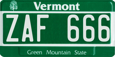 VT license plate ZAF666