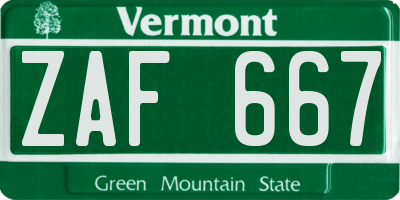 VT license plate ZAF667