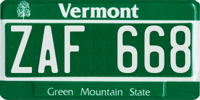 VT license plate ZAF668