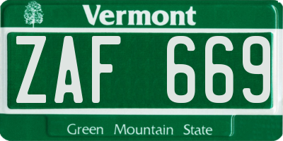 VT license plate ZAF669