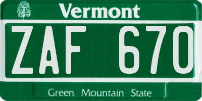 VT license plate ZAF670