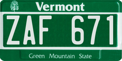 VT license plate ZAF671